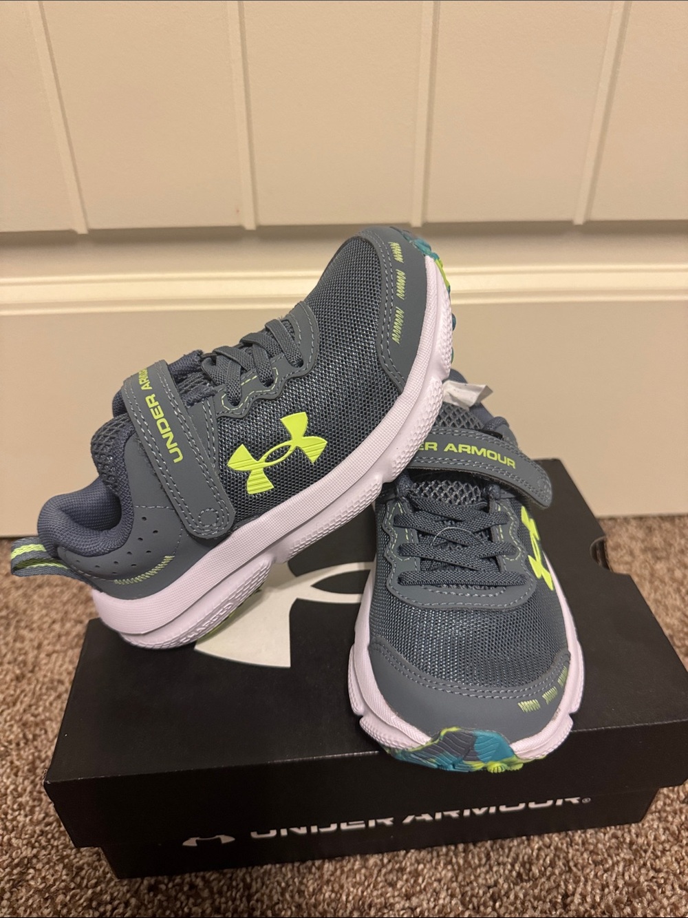 Under Armour Kids Gray Sneakers with Neon Yellow Accents
